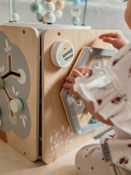 Cubo de actividades Montessori de madera con laberintos y formas - Kiabi