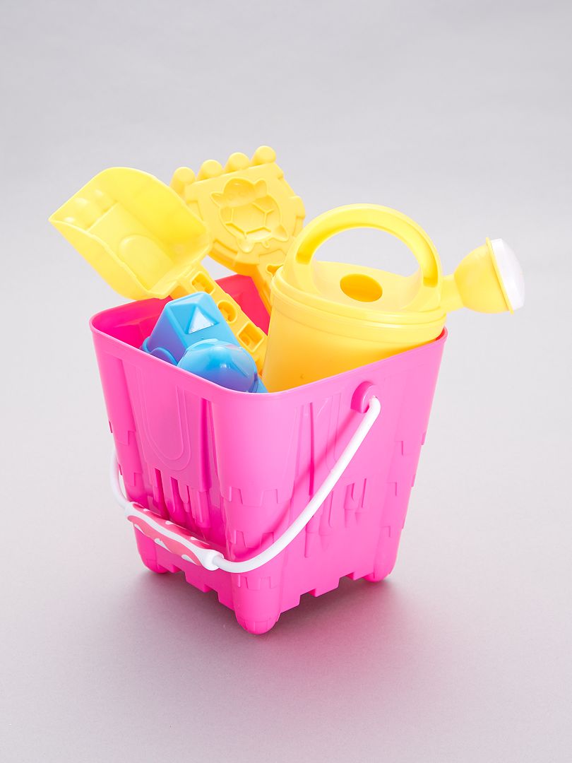 Cubo de playa + accesorios rosa - Kiabi