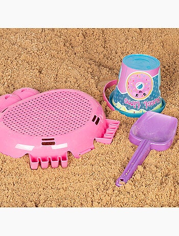 Cubo de playa con accesorios y cangrejo color beach