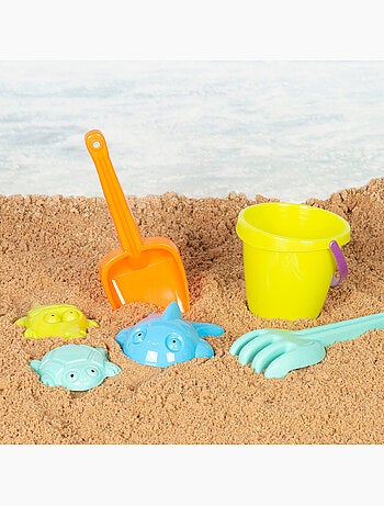 Cubo de playa con accesorios y moldes color beach