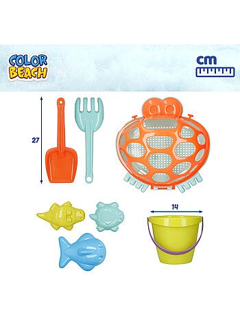 Cubo de playa con accesorios y moldes color beach