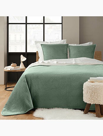 Cubrecama + 2 fundas de almohada 60 x 60 cm – terciopelo en relieve y sherpa – modelo mylène
