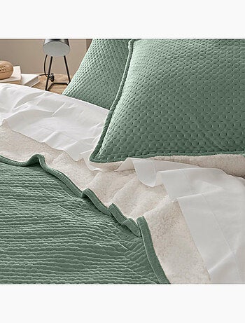 Cubrecama + 2 fundas de almohada 60 x 60 cm – terciopelo en relieve y sherpa – modelo mylène