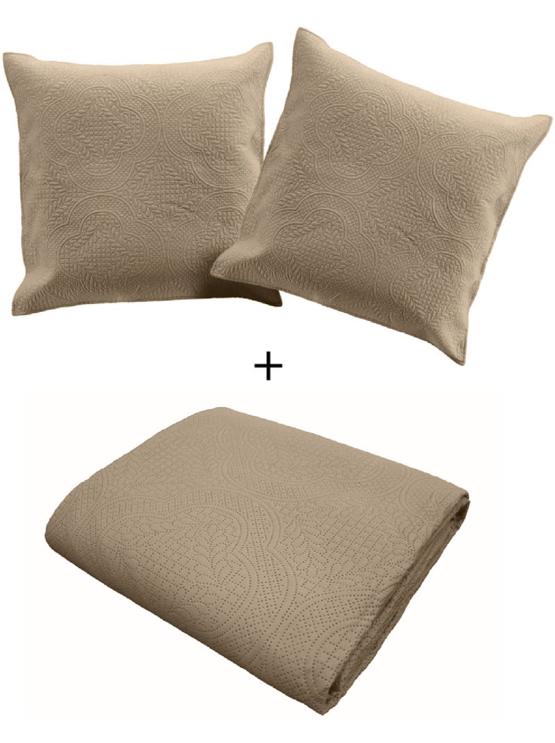 Cubrecama acolchado + 2 fundas de cojín de microfibra lisa romane Verdín - Kiabi