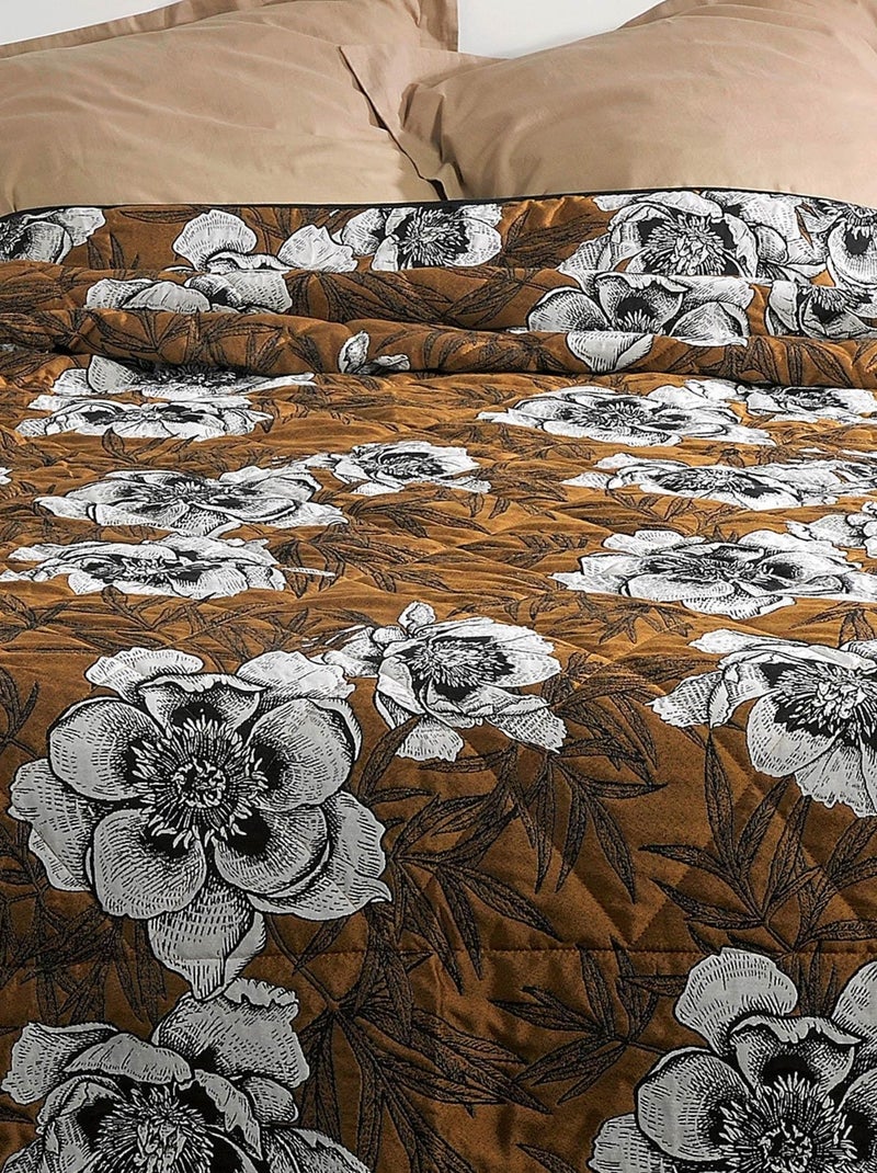 Cubrecama con estampado floral Amarillo mostaza - Kiabi