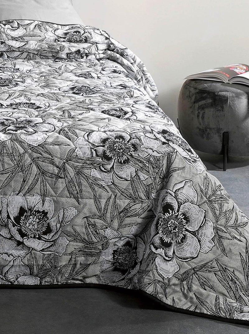 Cubrecama con estampado floral Gris perla - Kiabi