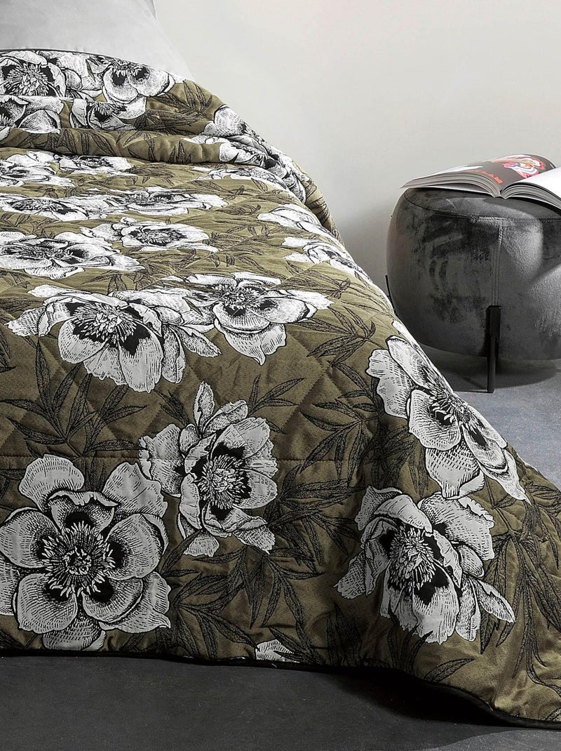 Cubrecama con estampado floral Verde oliva - Kiabi