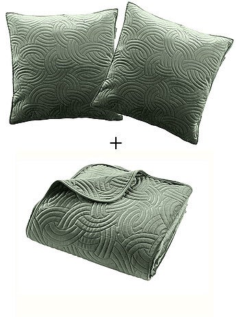 Cubrecama terciopelo liso solange + 2 fundas de cojín 60x60 cm