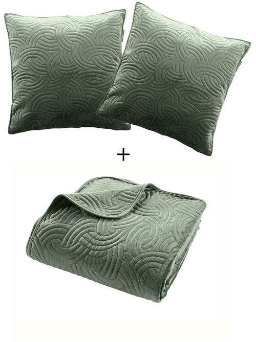 Cubrecama terciopelo liso solange + 2 fundas de cojín 60x60 cm - Kiabi Cubrecama terciopelo liso solange + 2 fundas de cojín 60x60 cm - Kiabi