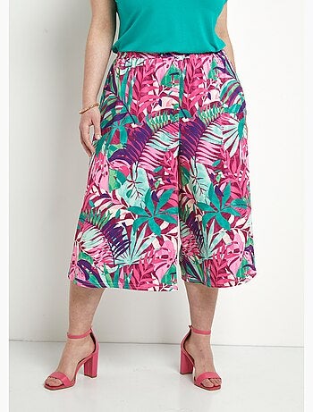 Culotte con cintura elástica y estampado tropical - Afibel
