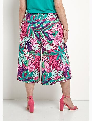Culotte con cintura elástica y estampado tropical - Afibel