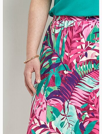 Culotte con cintura elástica y estampado tropical - Afibel