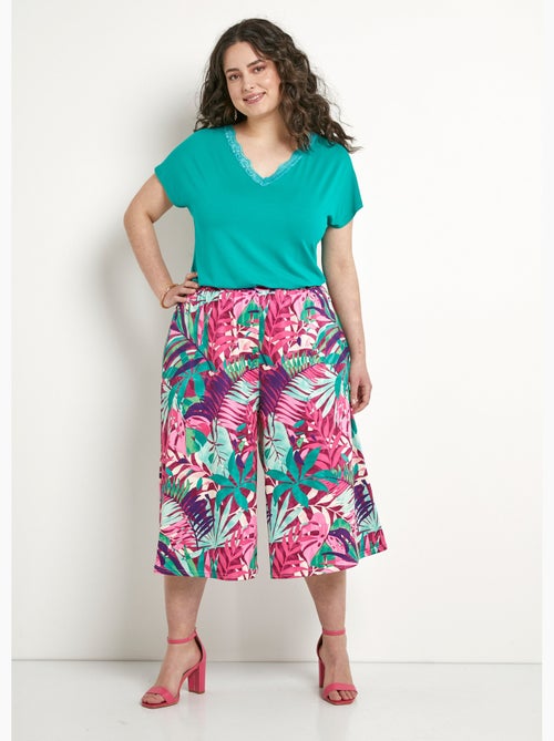 Culotte con cintura elástica y estampado tropical - Afibel - Kiabi Culotte con cintura elástica y estampado tropical - Afibel - Kiabi