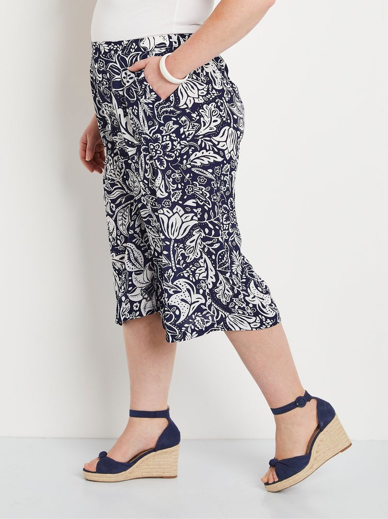 Culotte con cintura elástica y tejido gofrado - Afibel Azul Blanco - Kiabi