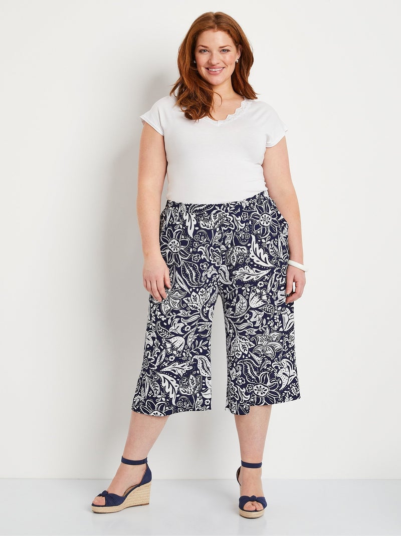 Culotte con cintura elástica y tejido gofrado - Afibel Azul Blanco - Kiabi