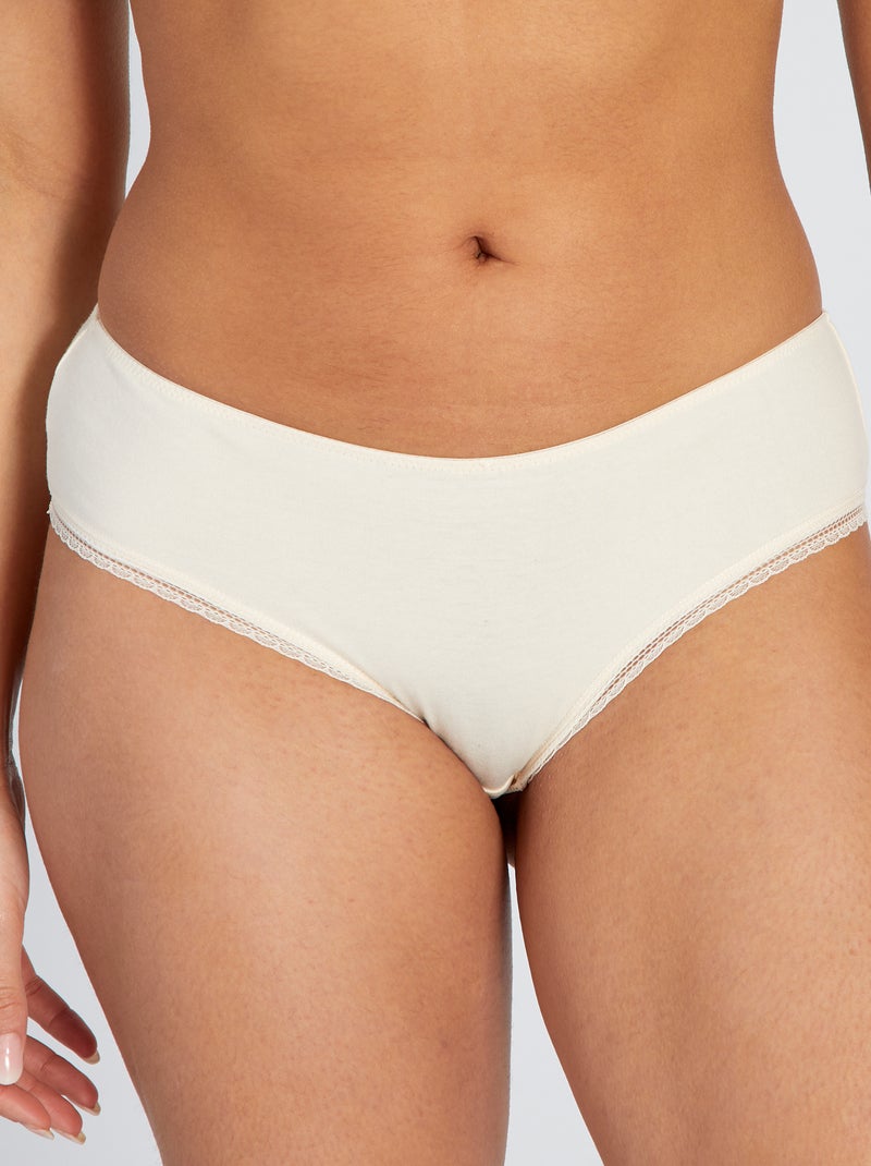 Culotte de algodón con galones de encaje BEIGE - Kiabi