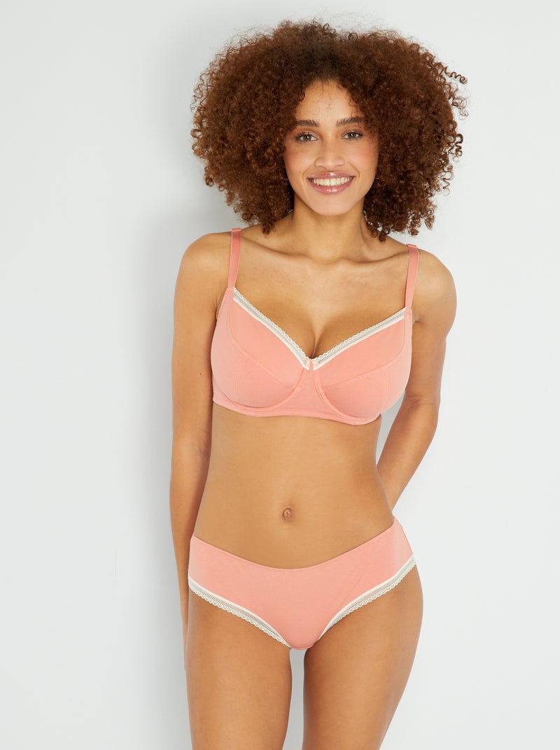 Culotte de algodón con galones de encaje NARANJA - Kiabi