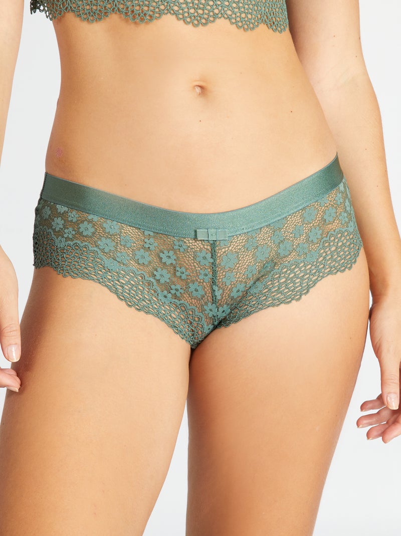 Culotte de encaje calado verde gris - Kiabi