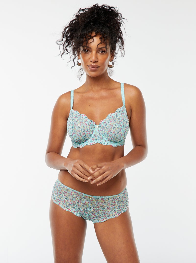Culotte de encaje de flores con calados AZUL - Kiabi