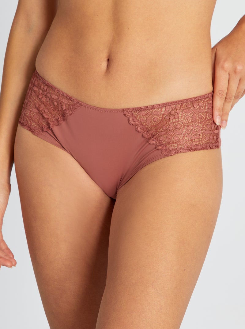Culotte de microfibra y encaje ROSA - Kiabi