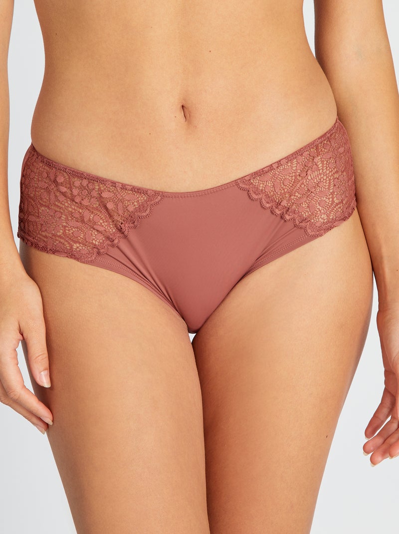 Culotte de microfibra y encaje ROSA - Kiabi