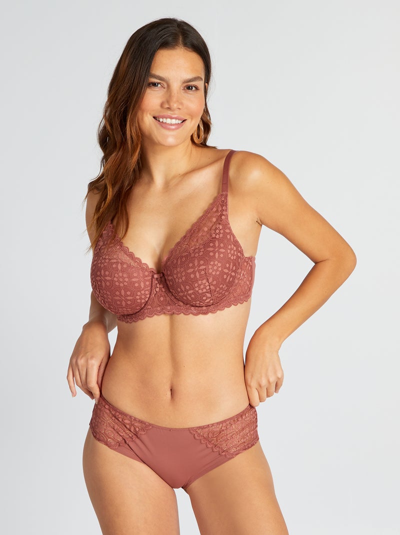 Culotte de microfibra y encaje ROSA - Kiabi