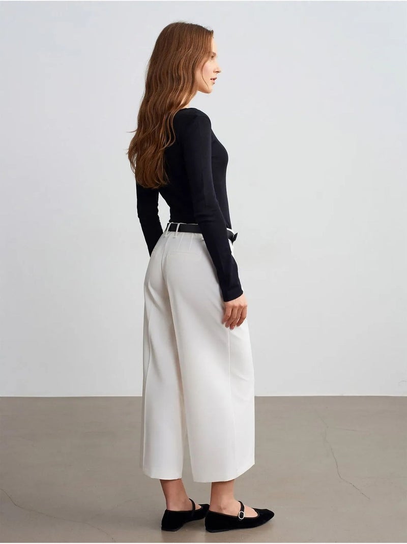 Culottes de crepé de tiro alto con cinturón dilvin Blanco roto - Kiabi