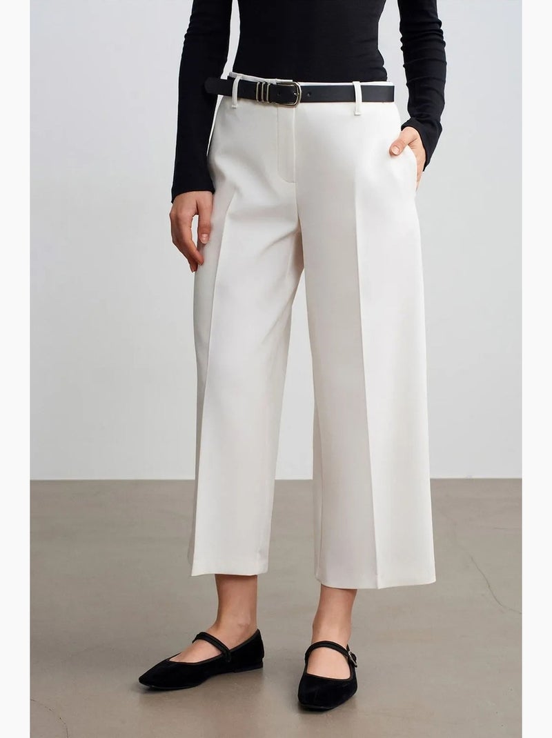 Culottes de crepé de tiro alto con cinturón dilvin Blanco roto - Kiabi