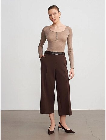 Culottes de crepé de tiro alto con cinturón dilvin
