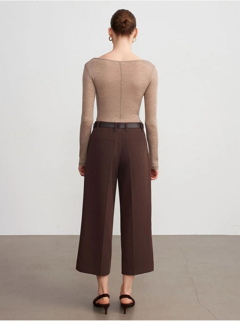 Culottes de crepé de tiro alto con cinturón dilvin Marrón chocolate - Kiabi