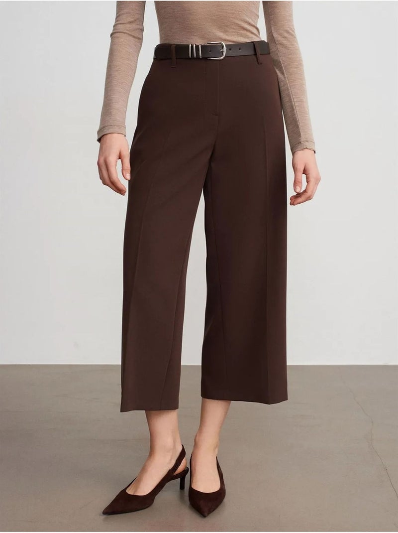 Culottes de crepé de tiro alto con cinturón dilvin Marrón chocolate - Kiabi