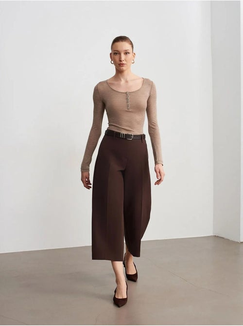 Culottes de crepé de tiro alto con cinturón dilvin - Kiabi Culottes de crepé de tiro alto con cinturón dilvin - Kiabi