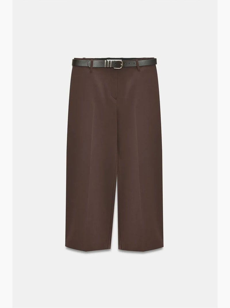 Culottes de crepé de tiro alto con cinturón dilvin Marrón chocolate - Kiabi