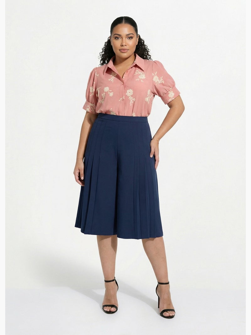 Culottes holgados con cinturilla larga semielástica - Afibel Azul - Kiabi