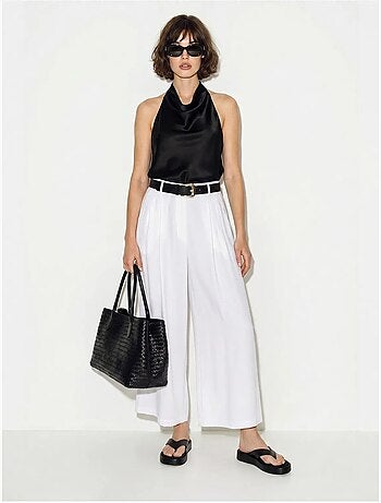 Culottes plisados de tiro alto y pernera ancha lucci