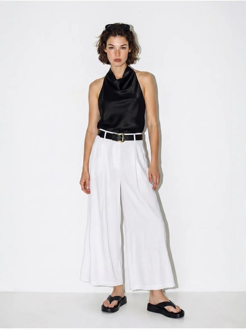 Culottes plisados de tiro alto y pernera ancha lucci - Kiabi