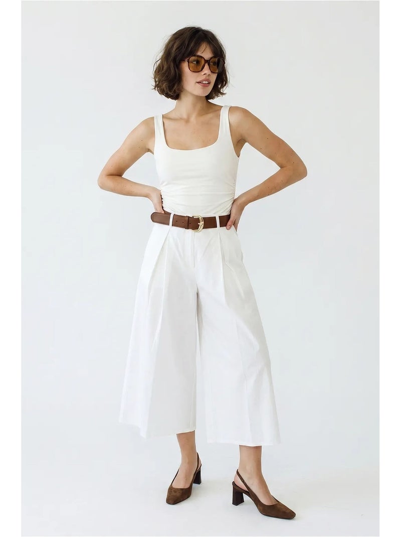 Culottes plisados de tiro alto y pernera ancha lucci Blanco - Kiabi