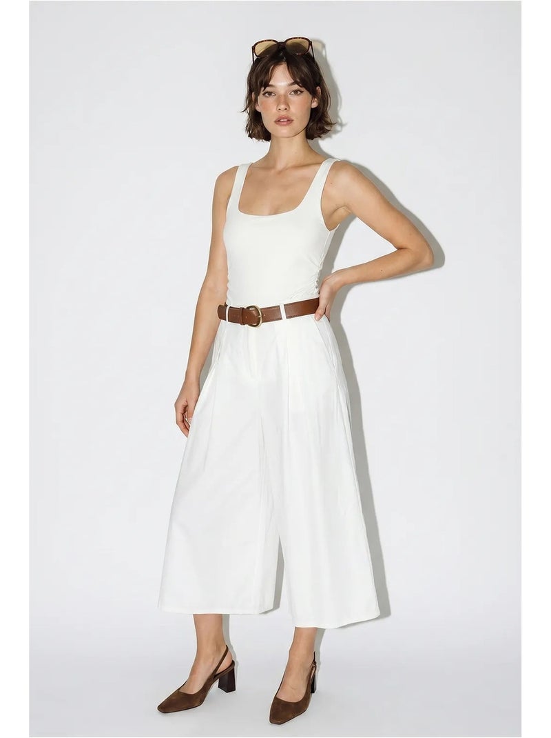 Culottes plisados de tiro alto y pernera ancha lucci Blanco - Kiabi