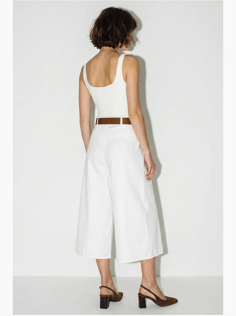 Culottes plisados de tiro alto y pernera ancha lucci Blanco - Kiabi