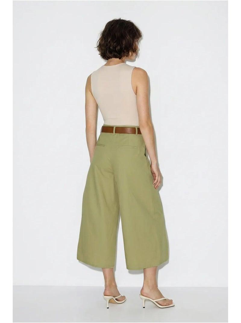 Culottes plisados de tiro alto y pernera ancha lucci Caqui - Kiabi