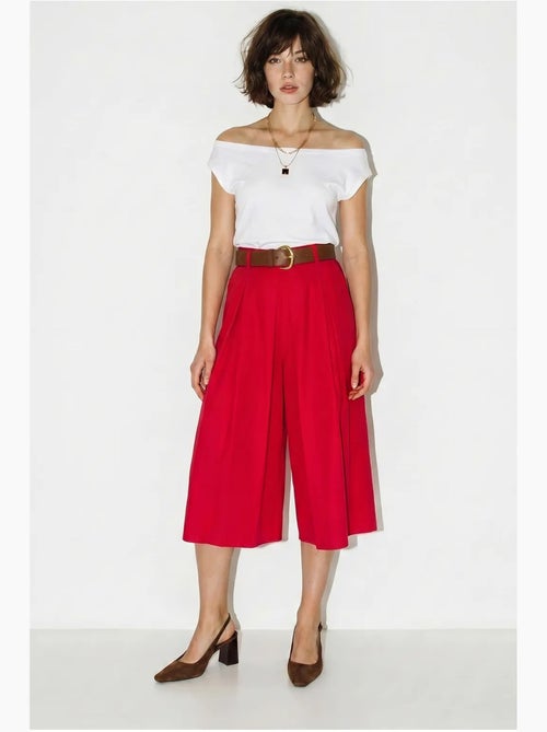 Culottes plisados de tiro alto y pernera ancha lucci - Kiabi Culottes plisados de tiro alto y pernera ancha lucci - Kiabi