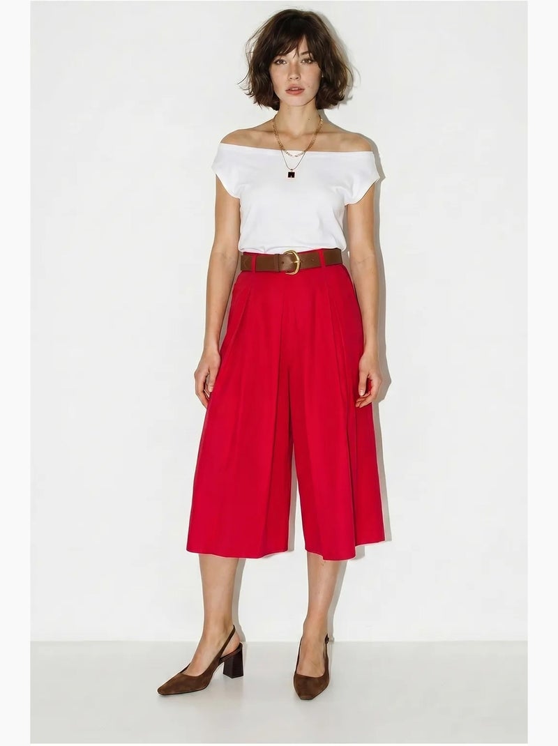 Culottes plisados de tiro alto y pernera ancha lucci Rojo - Kiabi