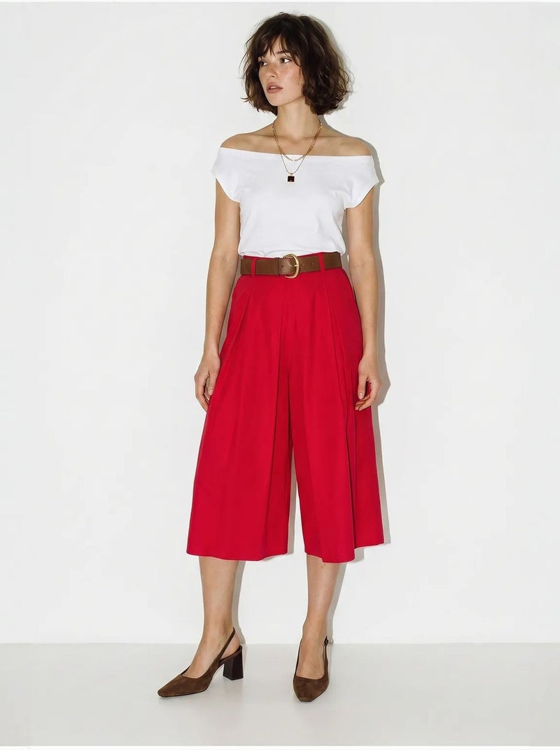 Culottes plisados de tiro alto y pernera ancha lucci Rojo - Kiabi