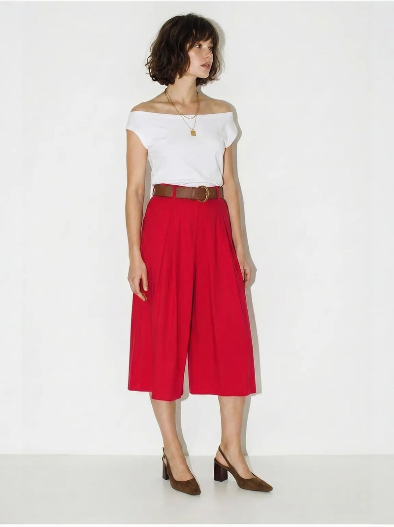 Culottes plisados de tiro alto y pernera ancha lucci Rojo - Kiabi