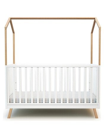 AT4 - Cuna bebé casita evolutiva KASA madera - Haya Barnizada - 70 x 140 - 146 x 74.50 x 162.50 cm