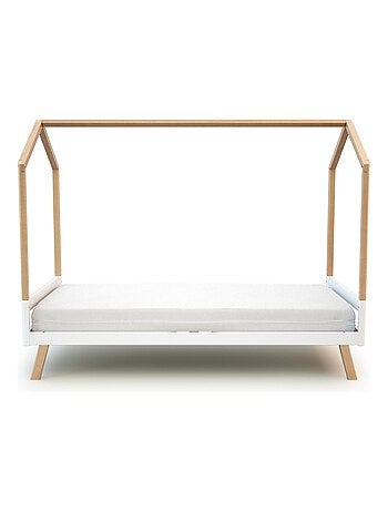 AT4 - Cuna bebé casita evolutiva KASA madera - Haya Barnizada - 70 x 140 - 146 x 74.50 x 162.50 cm