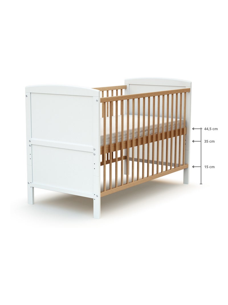 Cuna bebé con lateral abatible con colchón LUNA madera Beige/Blanco - Kiabi