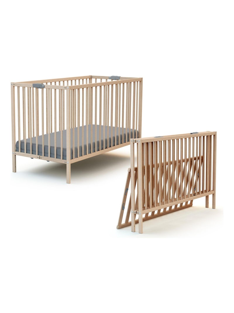 Cuna bebé plegable con colchón madera flex Marrón avellana - Kiabi