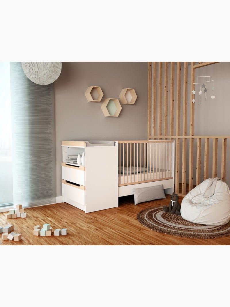 Cuna bebé y cómoda cambiador carrousel madera Beige/Blanco - Kiabi