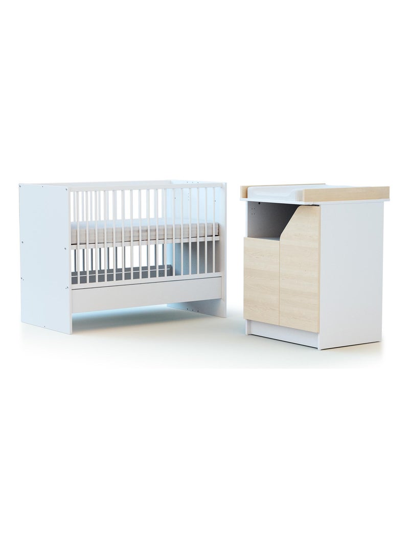 Cuna bebé y cómoda cambiador evolutiva CARNAVAL madera Blanco Beige - Kiabi